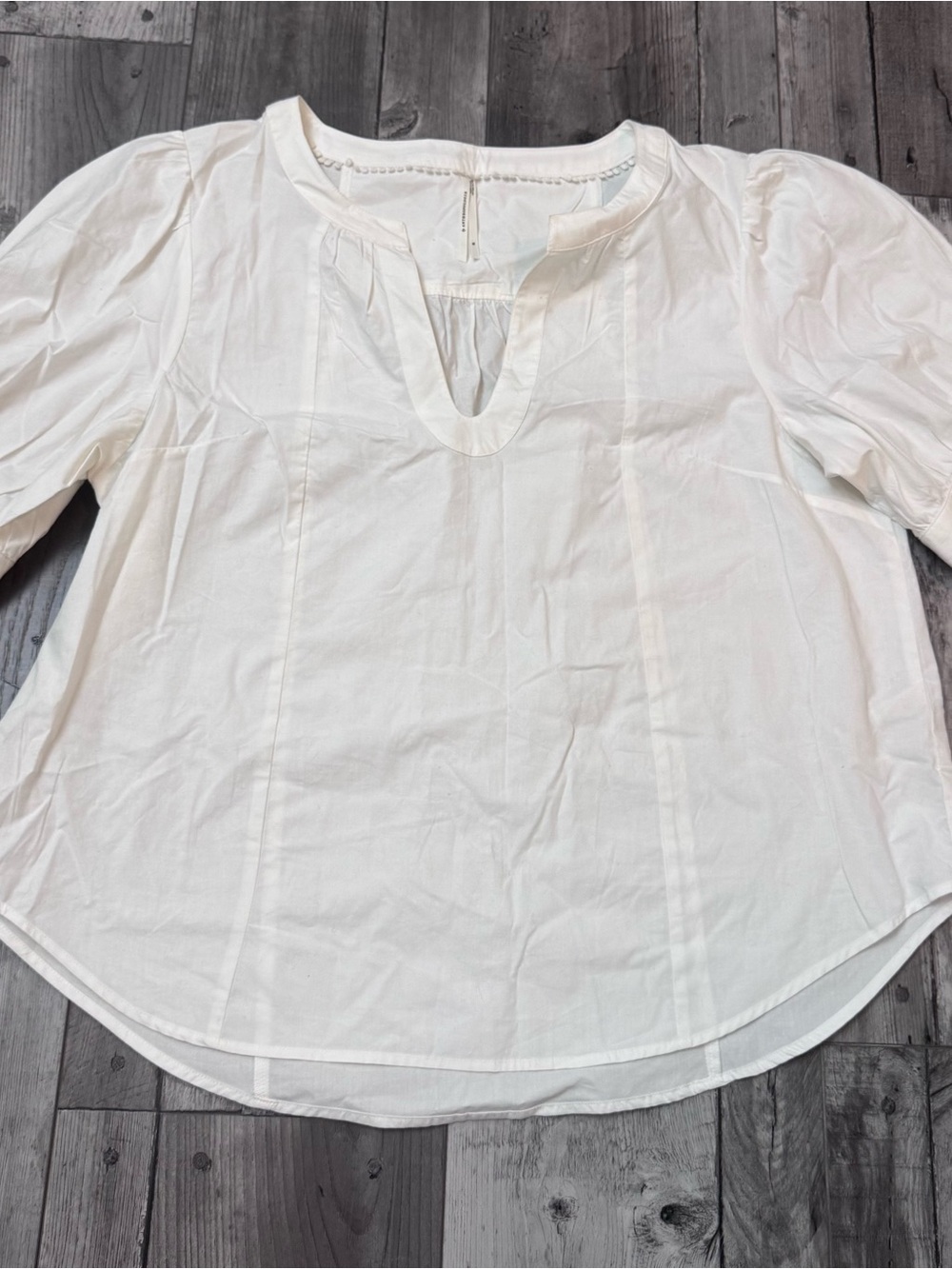 Anthropologie White V-Neck Puff Sleeve Blouse - Picture 2 of 7